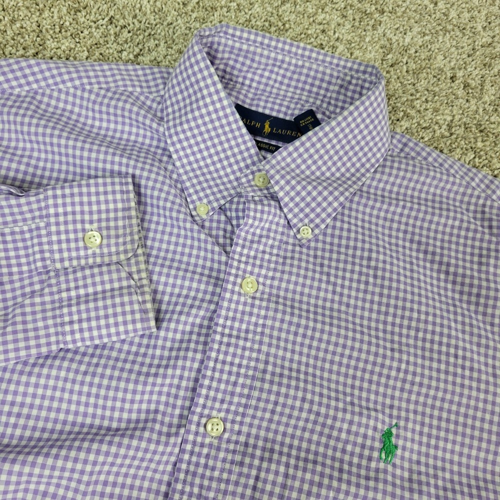 Ralph Lauren Classic Fit Mens Medium Purple Gingham Check Pony Performance